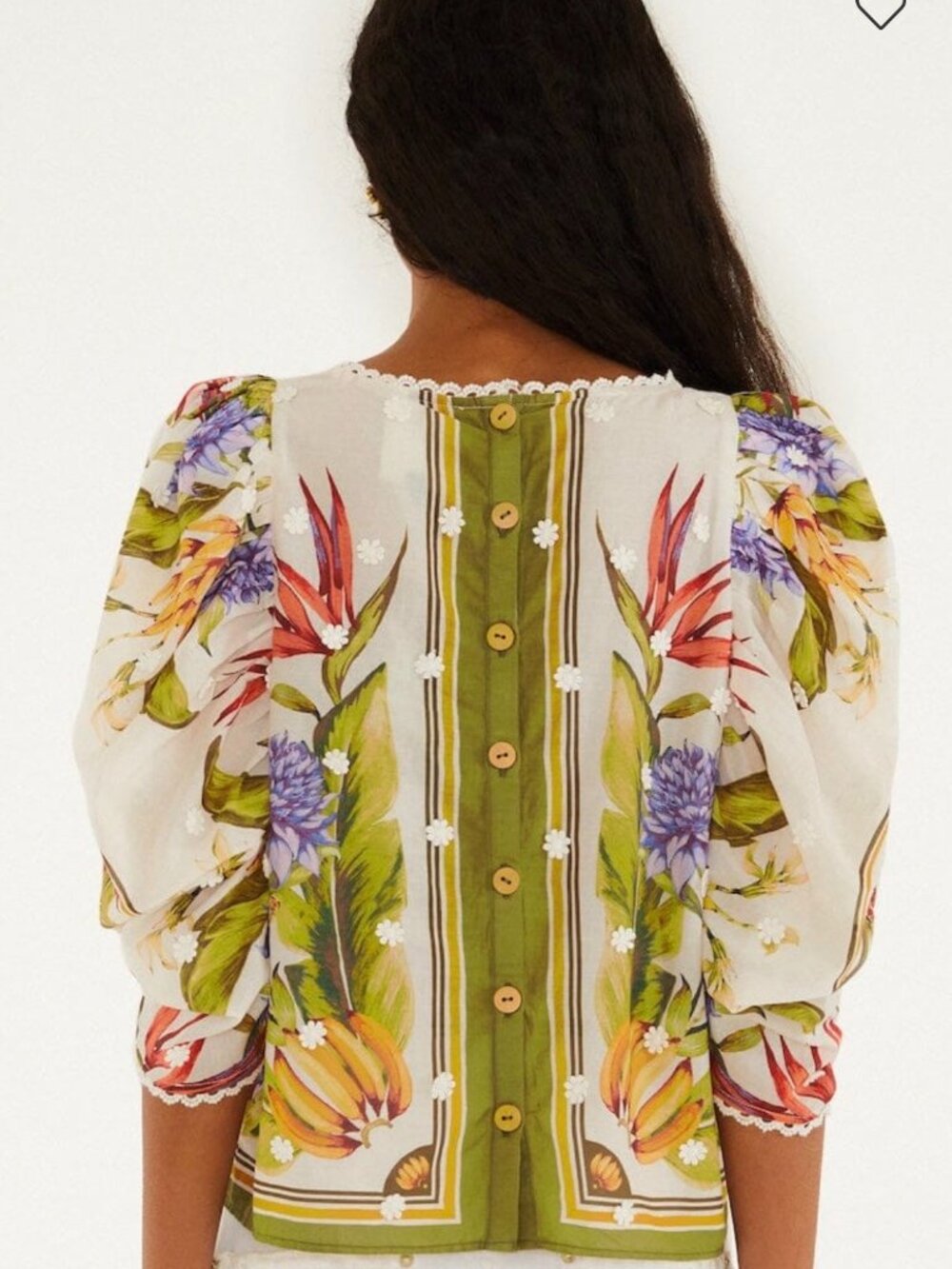 NWT FARM Rio Sand Tropical Scarf Blouse Medium Floral Parrot Puff Sleeves - Picture 2 of 7